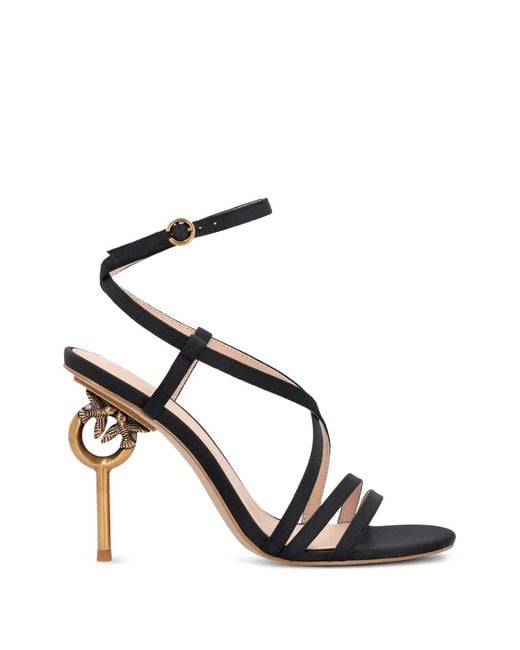 Pinko Black Strappy Sculptural Heeled Sandals