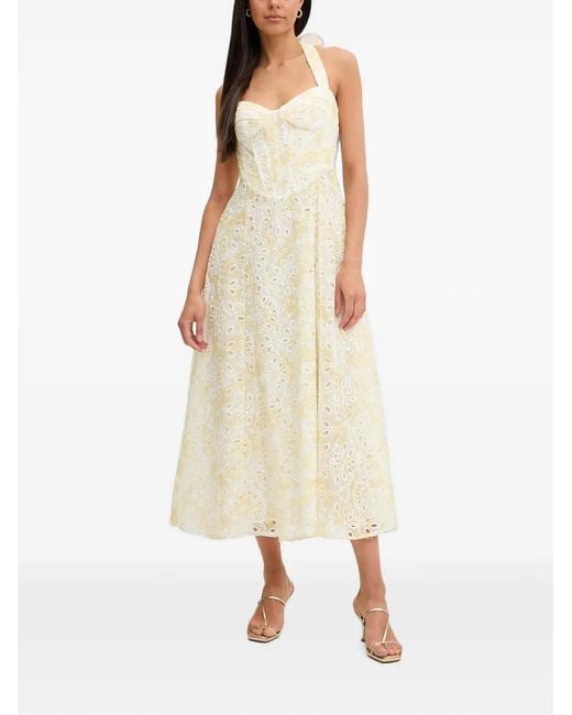 Bardot Natural Pollie Floral-Print Broderie-Anglaise Midi Dress
