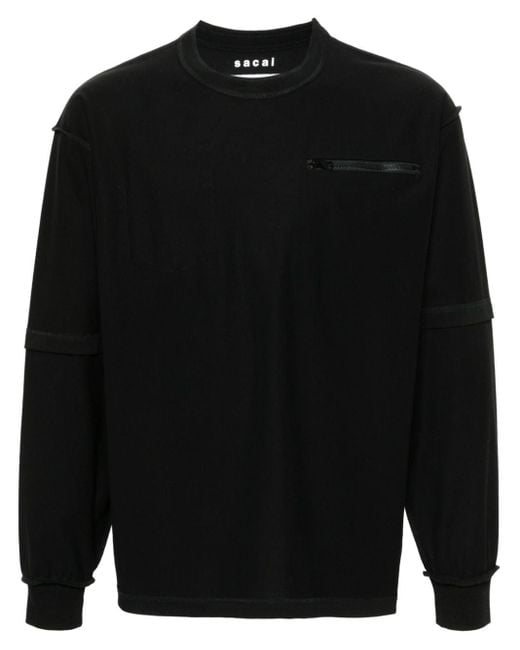 T-shirt en coton à détails de coutures Sacai pour homme en coloris Black