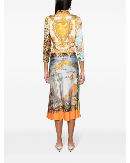 Robe mi-longue en soie à imprimé graphique Moschino en coloris Multicolor