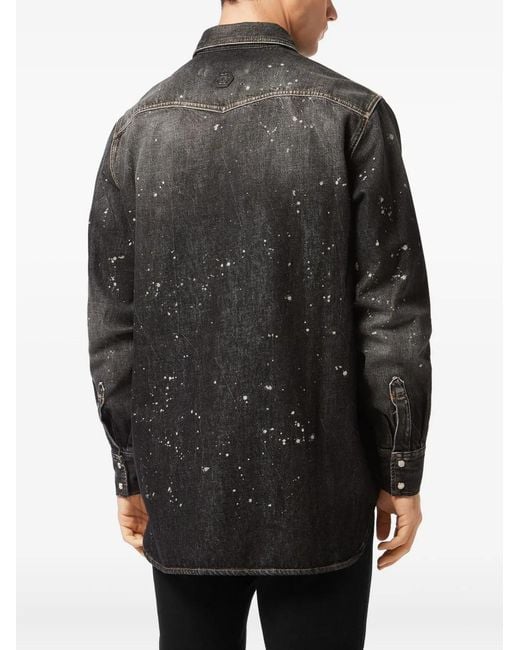Philipp Plein Gray Oversized Denim Shirt for men