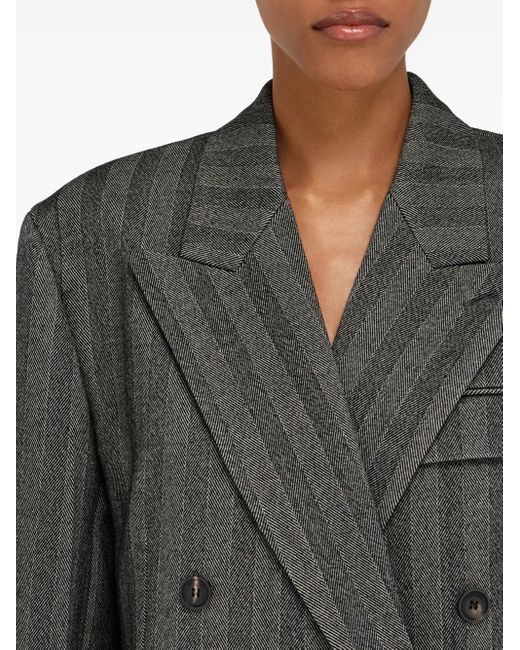 Ferragamo Gray Chevron-Pattern Double-Breasted Coat