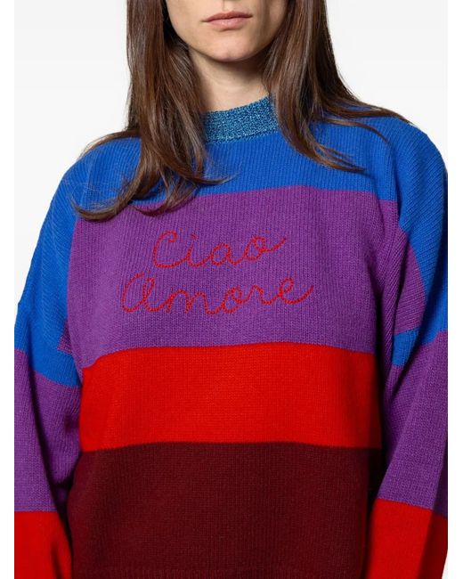 Maglione A Righe Con Ricamo Logo di Giada Benincasa in Red