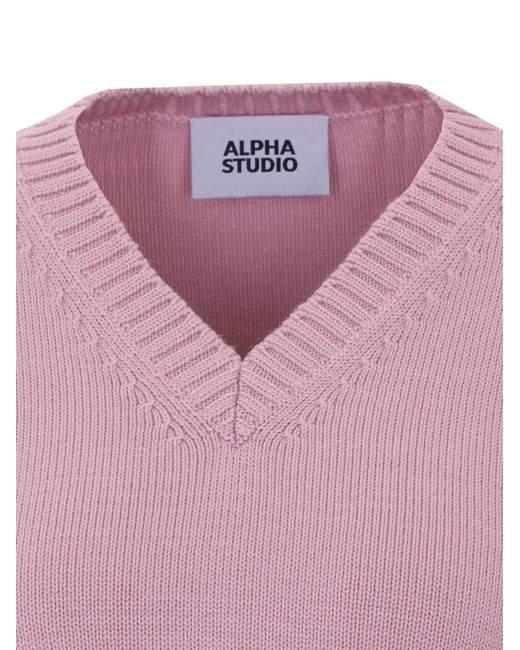Alpha Studio Pink V-Neck Sweater