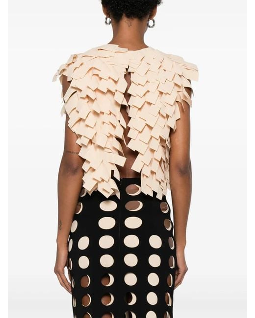 A.W.A.K.E. MODE Natural Fringed Crop Top