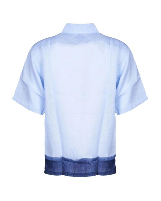 120% Lino Blue Dip-Dyed Short-Sleeve Linen Shirt for men