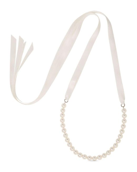 Jennifer Behr White Pearl-embellished Ribbon Tie Necklace