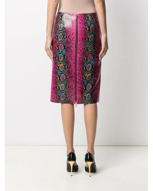 Versace Pink Python-Print Leather Skirt
