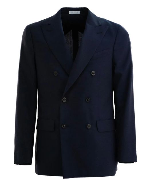 Boglioli Blue Double-Breasted Pocket-Detail Blazer for men