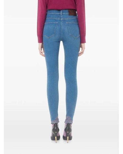 Valentino Garavani Blue Denim Pants With Lace