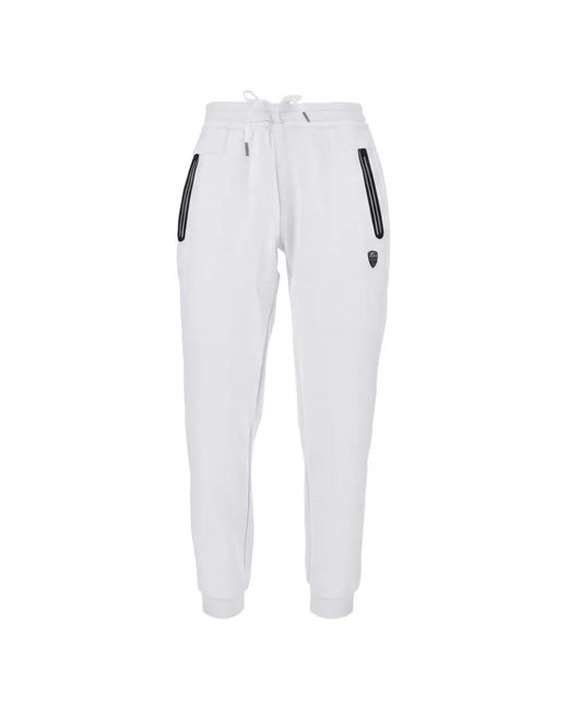 EA7 White Logo-Patch Drawstring Track Pants for men