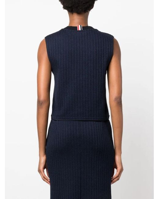 Thom Browne Blue Logo-Patch Jacquard Top