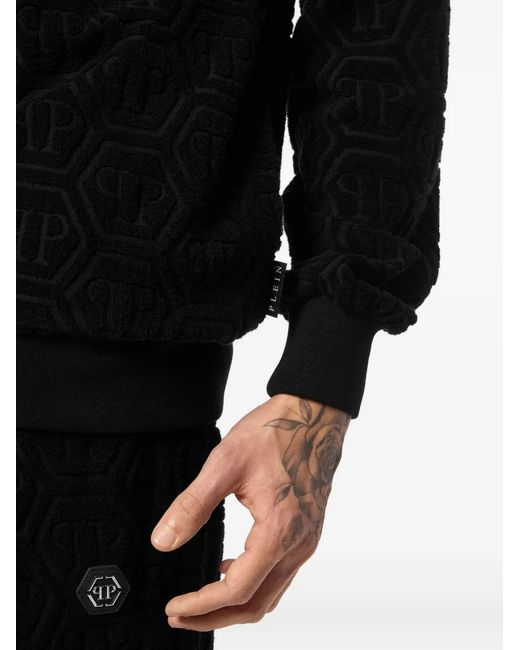 Philipp Plein Black Embossed Monogram Zip-Up Jacket for men