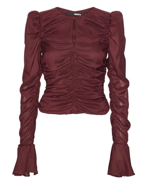 ROTATE BIRGER CHRISTENSEN Red Chiffon Ruched Ls Top Burgundy