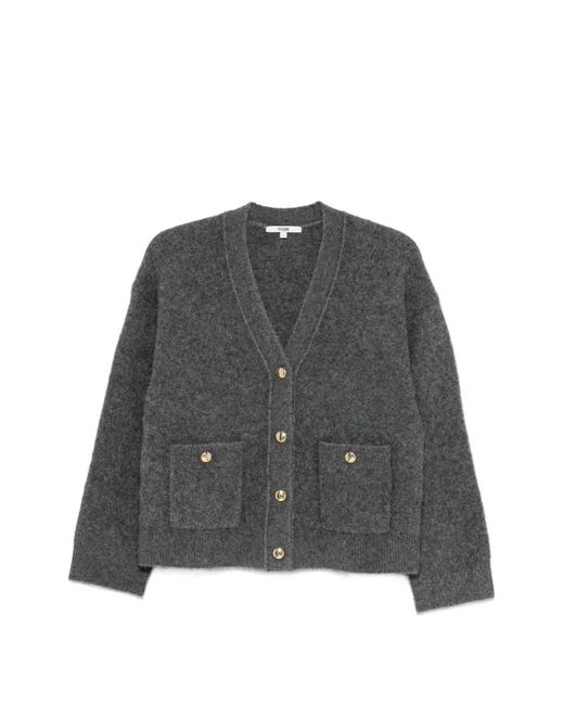 Maje Gray Button-Up Patch-Pocket Cardigan