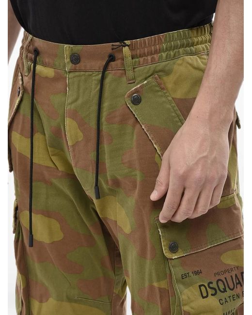 DSquared² Green Camouflage-Print Cargo Pants for men