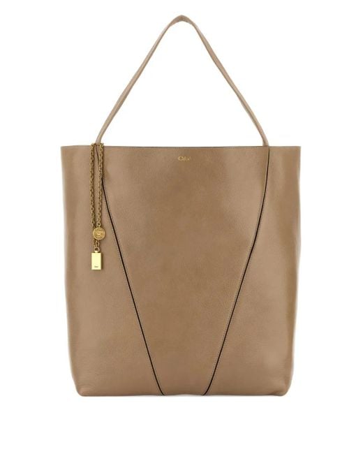 Chloé Natural Large Spin Leather V-Shaped Tote Bag