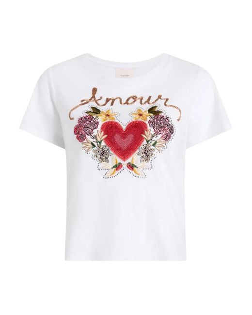 Cinq À Sept Amour T-Shirt Verfraaid Met Hart in het White