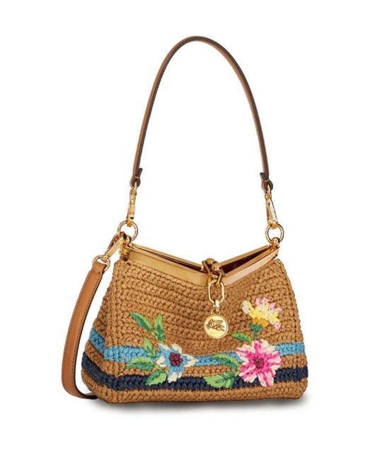 Etro Natural Vela Floral-embroidered Crossbody Bag