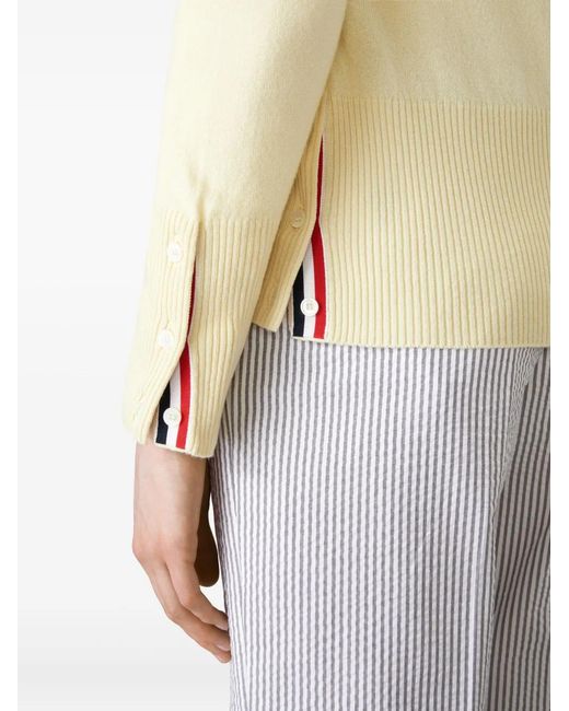 Thom Browne Natural Four-Bar V-Neck Cardigan