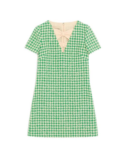 Valentino Garavani Green Short Houndstooth Tweed Dress