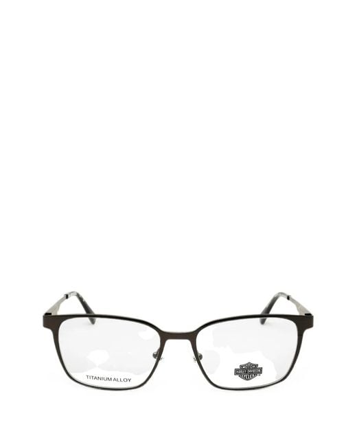 Harley Davidson Black Rectangle-Frame Titanium Glasses for men