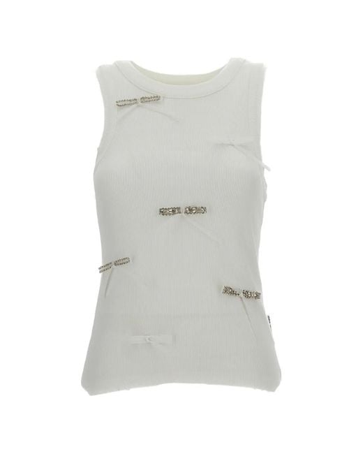 Des Phemmes Gray Bow Embellishment Ribbed Top