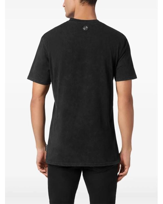 Philipp Plein Black Jersey T-Shirt Round Neck Ss Racing Club for men