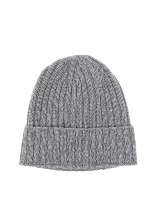 Dell'Oglio Gray Ribbed Beanie Hat for men