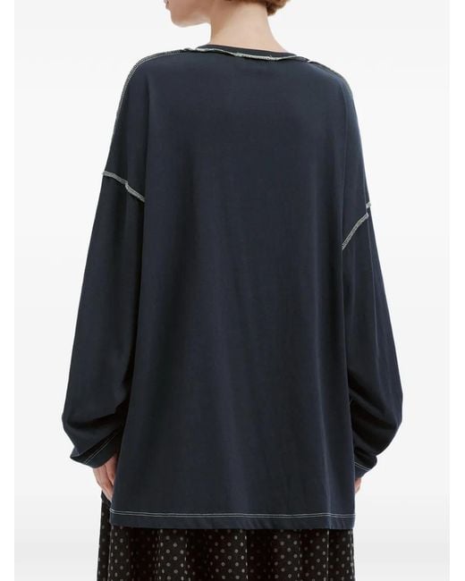 Mini Cream Blue Logo-Print Contrast-Stitch T-Shirt
