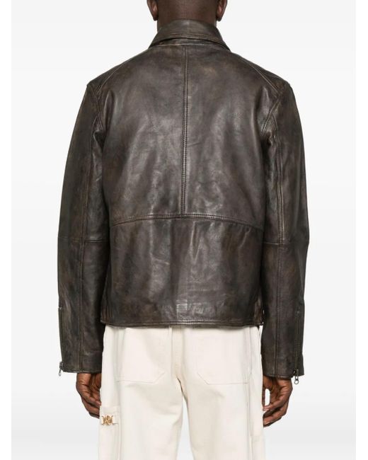 Samsøe & Samsøe Gray Sacliff X Zip-Front Leather Jacket for men