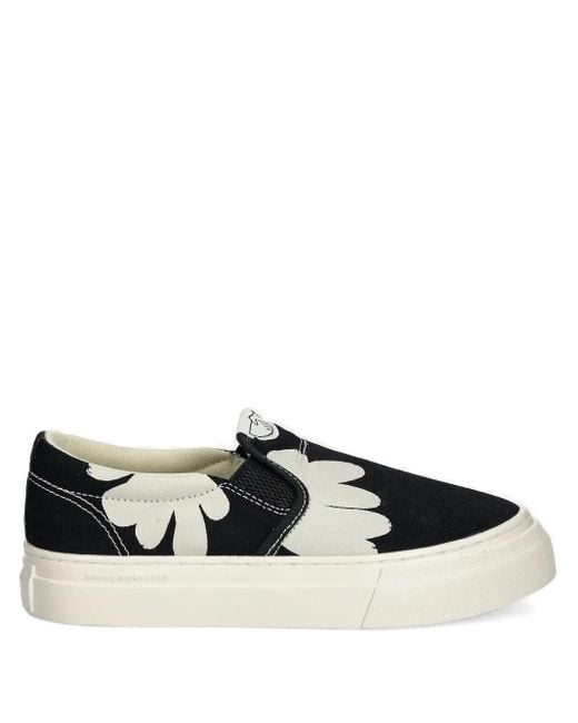 Stepney Workers Club Black Flower-Print Slip-On Sneakers