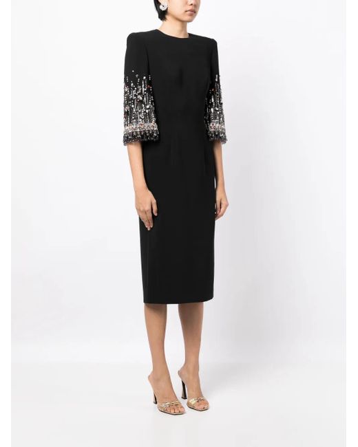 Jenny Packham Black Bergman Embellished Crepe Gown