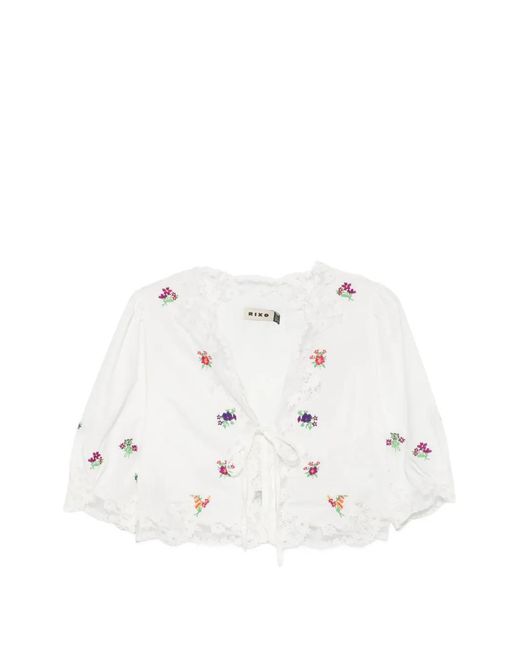 Rixo White Ursula Embroidered Lace-Trim Top