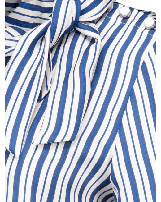Max Mara Blue Pussy-Bow Striped Blouse