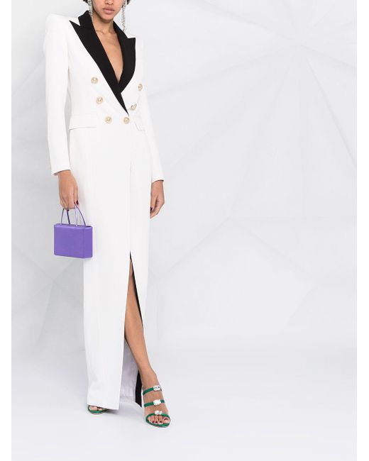 Vestido largo con diseño de blazer Balmain de color Blanco |