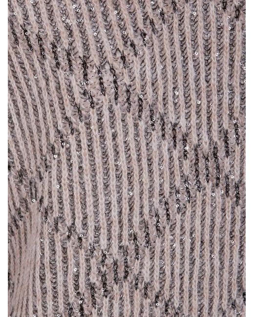 D.exterior Natural Sequin-Embellished Ribbed Sweater