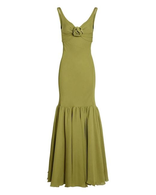 Giambattista Valli Green Flower-Detail Flared Maxi Dress