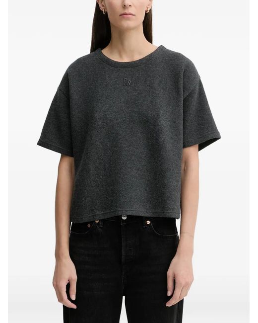 DKNY Black Textured Cropped T-Shirt