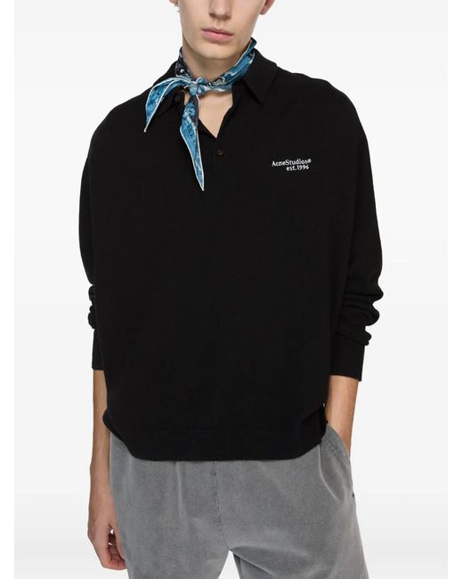 Acne Black Wool Polo Shirt for men