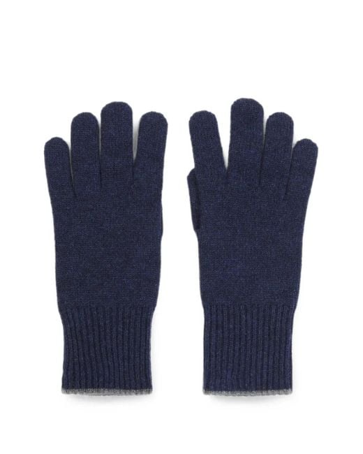 Brunello Cucinelli Blue Cashmere Knit Gloves for men