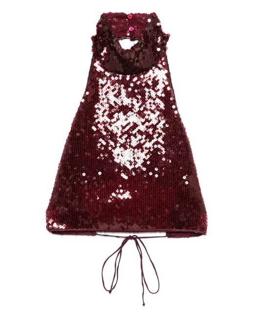 Oseree Red Sequin Trapeze Top