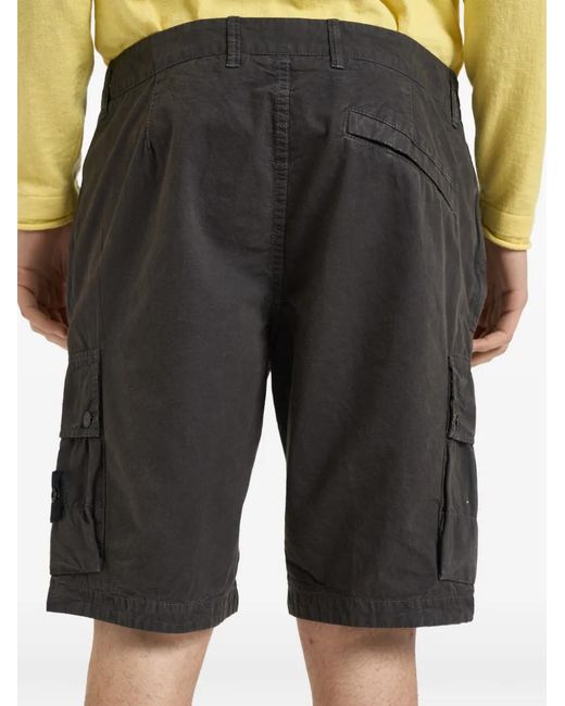 Stone Island Black L100019 Brushed Organic Cotton Canvas Old-Effect Shorts for men