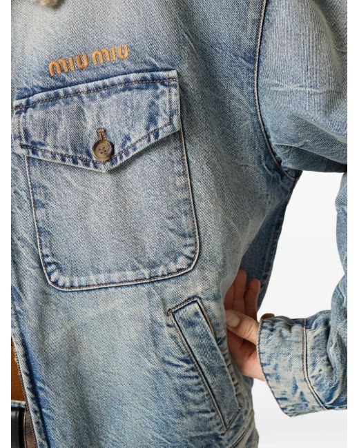 Miu Miu Blue Denim And Shearling Trucker Jacket
