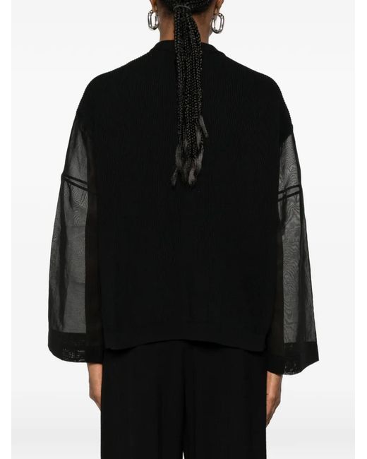 Brunello Cucinelli Black Sheer-Sleeve Cardigan