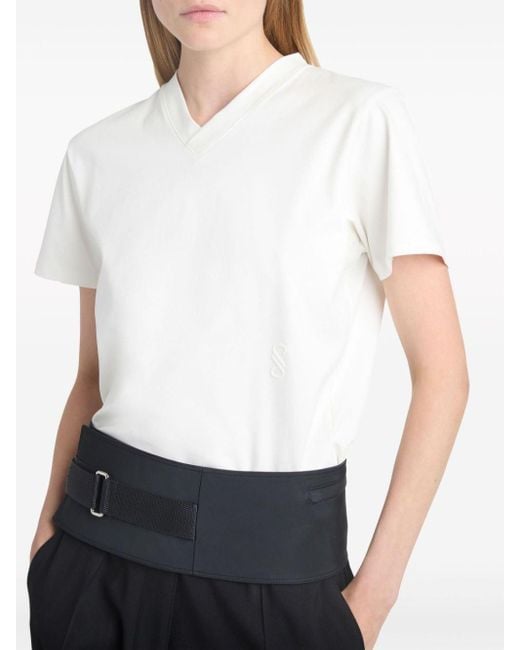 Proenza Schouler White Talia Bio-Baumwoll-T-Shirt mit V-Ausschnitt