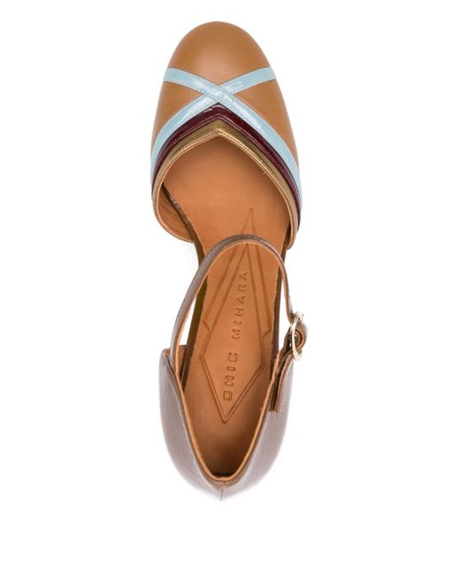 Chie Mihara レザー アンクルストラップ パンプス 70mm Brown