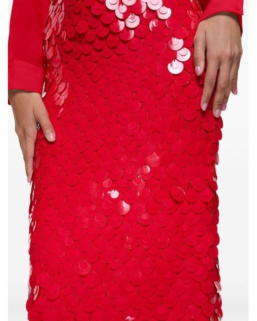 Alice + Olivia Red Fifi Paillette Midi Skirt