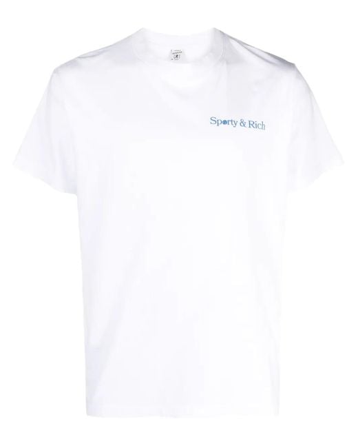 Sporty & Rich White Logo-Print Cotton T-Shirt