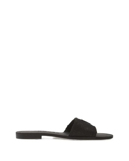 Guess Black Elysone Logo-Print Flat Sandals